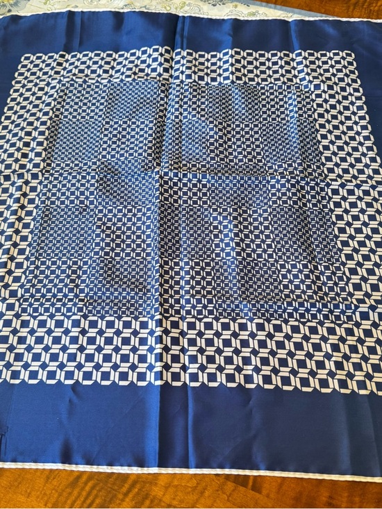 Jean Caseeere Navy and White Geometric Silk Scarf - Picture 7 of 9